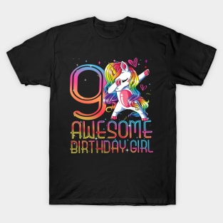 9th Birthday Girl 9 Years Old Awesome Unicorn Dabbing Bday T-Shirt